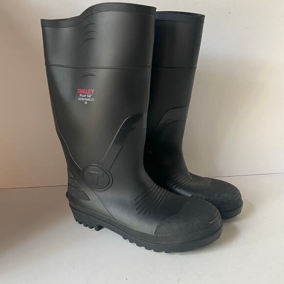 BLACK Mens Plain Toe Rubber Fishing Hunting Waterproof PVC Work Mud RAIN BOOTS - Picture 1 of 11